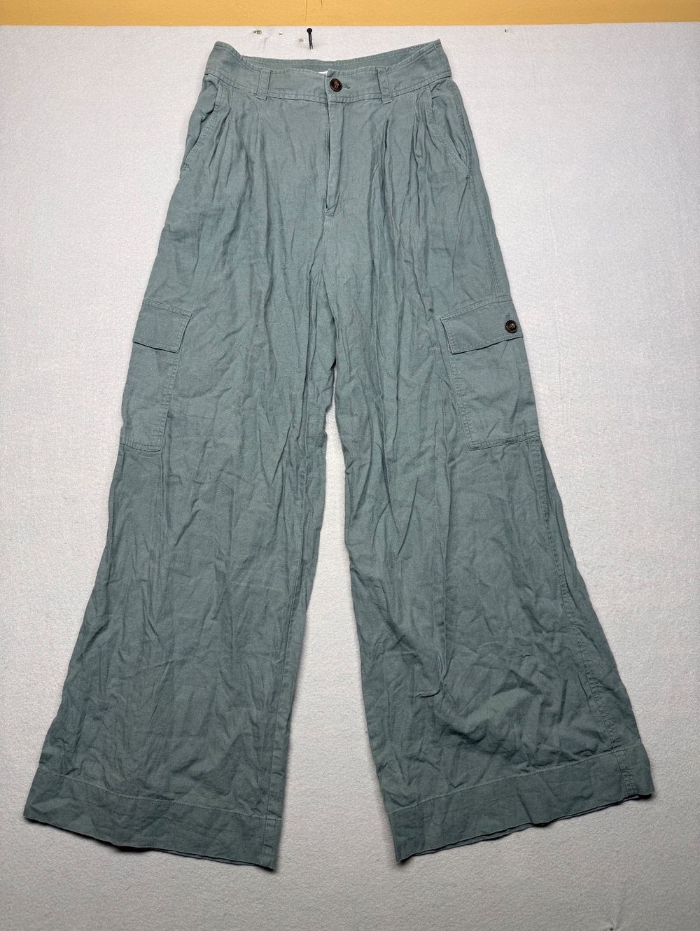 Madewell Wide-Leg Cargo Pants Women Size 2 Green Linen Blend